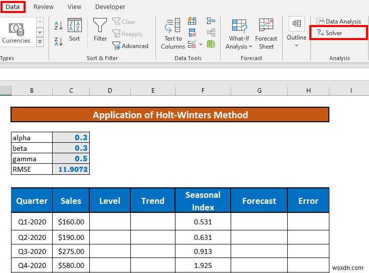 Perform Holt-Winters Exponential Smoothing in Excel (with Easy Steps)