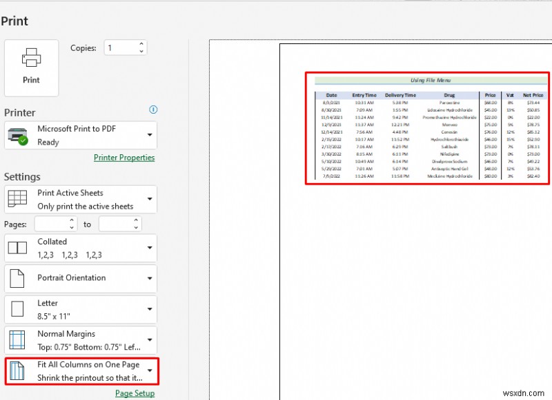 How to Change the Printing Scale So All Columns Will Print on a Single Page