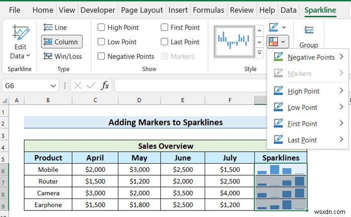 How to Add Markers to Sparklines in Excel (with Easy Steps)