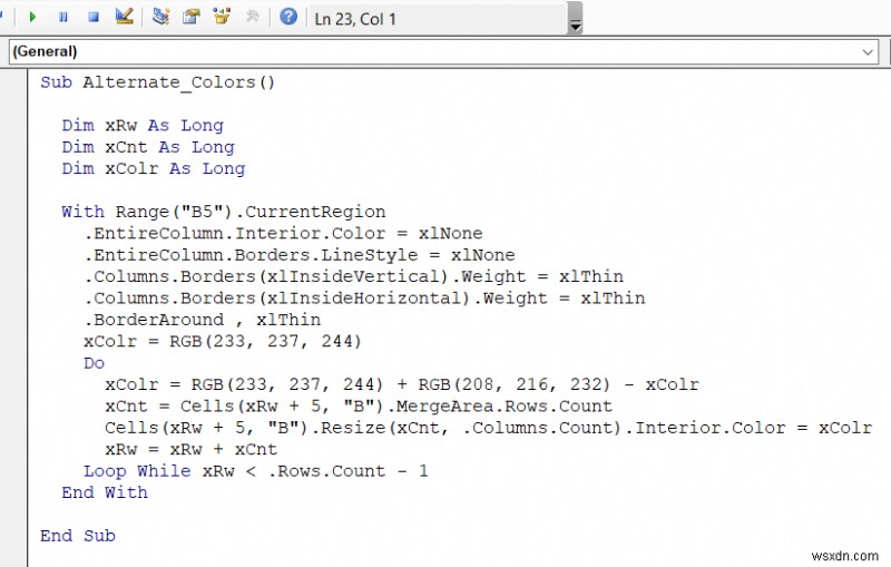How to Color Alternate Row for Merged Cells in Excel