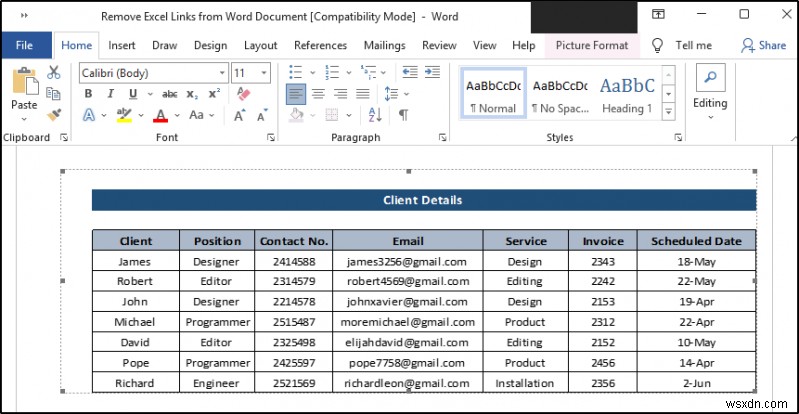 How to Remove Excel Links from Word Document