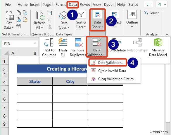 How to Create a Hierarchy of the State City and Zip Code in Excel
