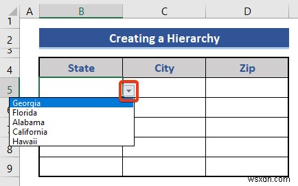 How to Create a Hierarchy of the State City and Zip Code in Excel