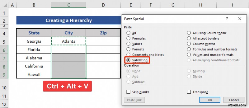 How to Create a Hierarchy of the State City and Zip Code in Excel