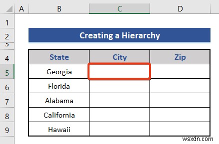 How to Create a Hierarchy of the State City and Zip Code in Excel