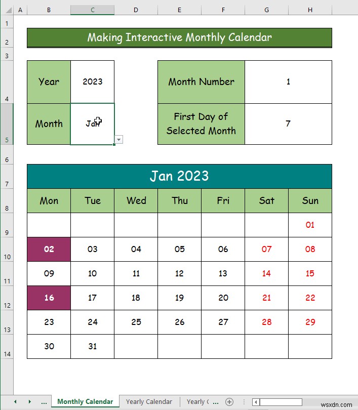 How to Make an Interactive Calendar in Excel (2 Easy Ways)