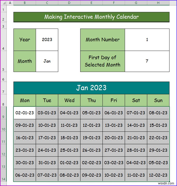 How to Make an Interactive Calendar in Excel (2 Easy Ways)