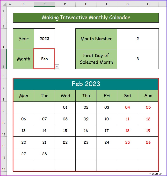 How to Make an Interactive Calendar in Excel (2 Easy Ways)