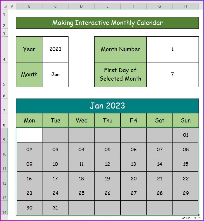 How to Make an Interactive Calendar in Excel (2 Easy Ways)