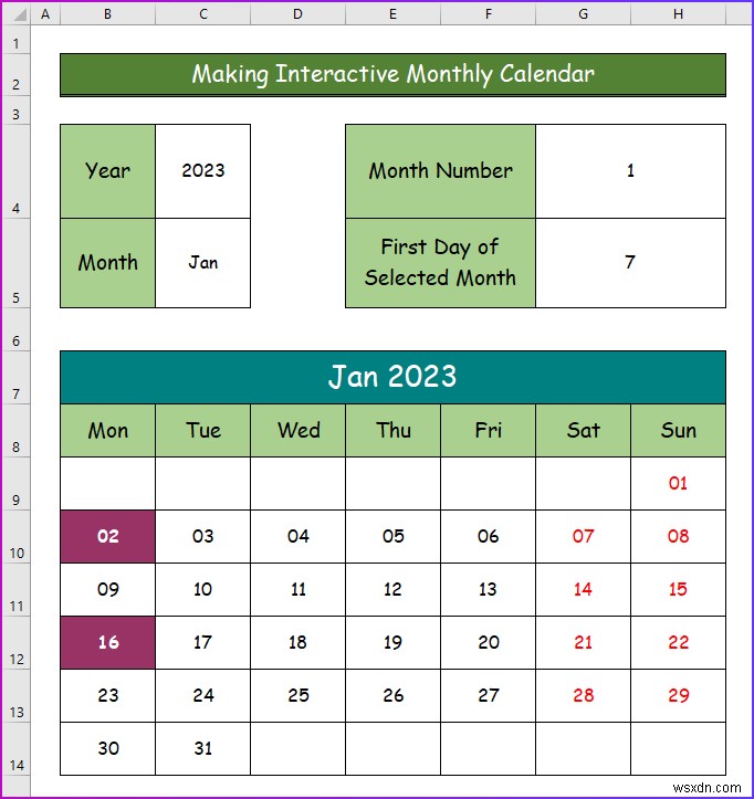 How to Make an Interactive Calendar in Excel (2 Easy Ways)