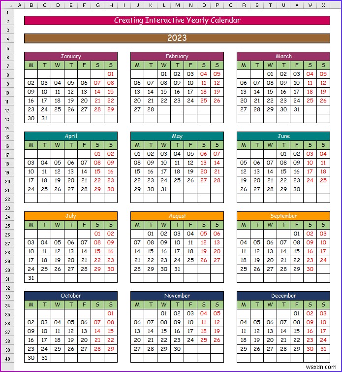 How to Make an Interactive Calendar in Excel (2 Easy Ways)