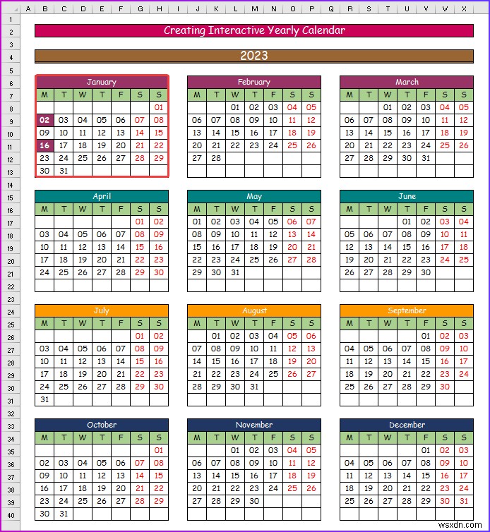 How to Make an Interactive Calendar in Excel (2 Easy Ways)