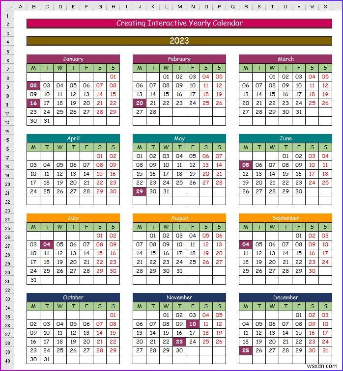 How to Make an Interactive Calendar in Excel (2 Easy Ways)