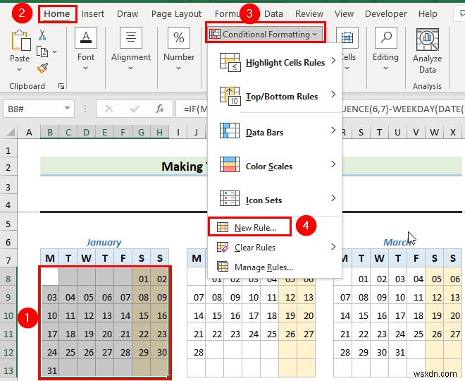 How to Make a Calendar in Excel Without Template (2 Examples)