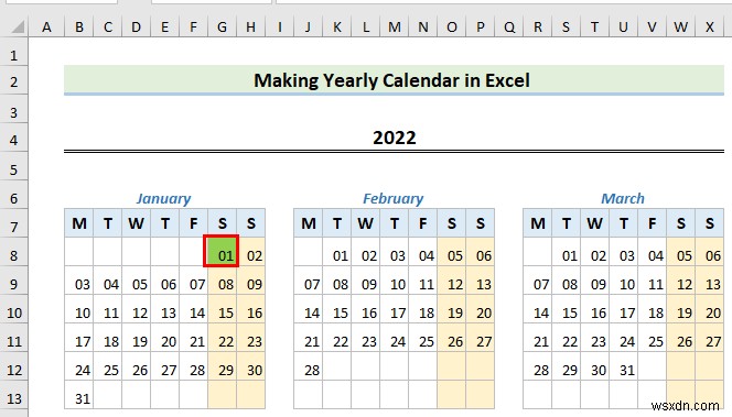 How to Make a Calendar in Excel Without Template (2 Examples)