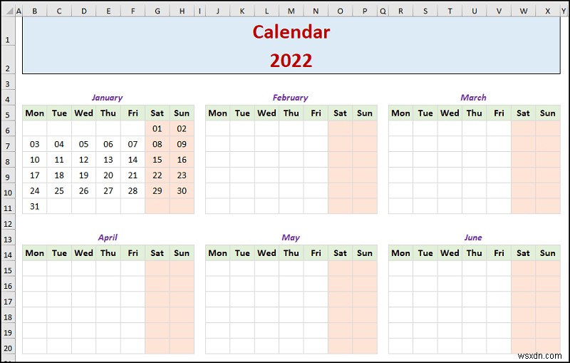 How to Create a Yearly Calendar in Excel (with Easy Steps)