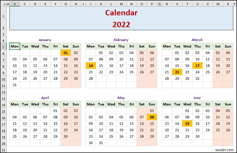 How to Create a Yearly Calendar in Excel (with Easy Steps)
