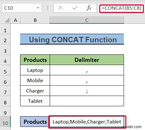 How to Convert Column to Text with Delimiter in Excel
