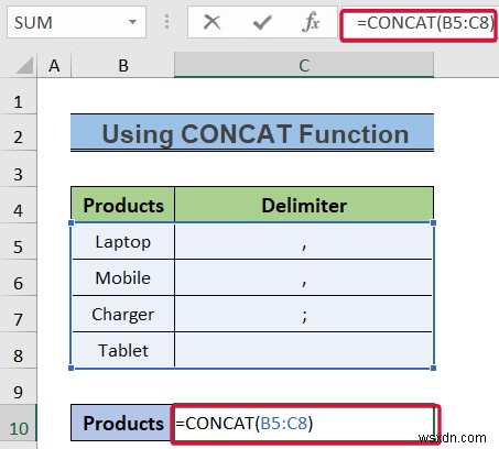 How to Convert Column to Text with Delimiter in Excel
