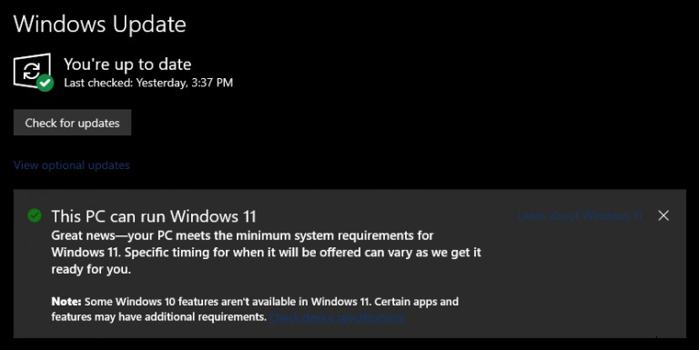 Windows Update now tells select Windows 10 Insiders if their PCs can run Windows 11