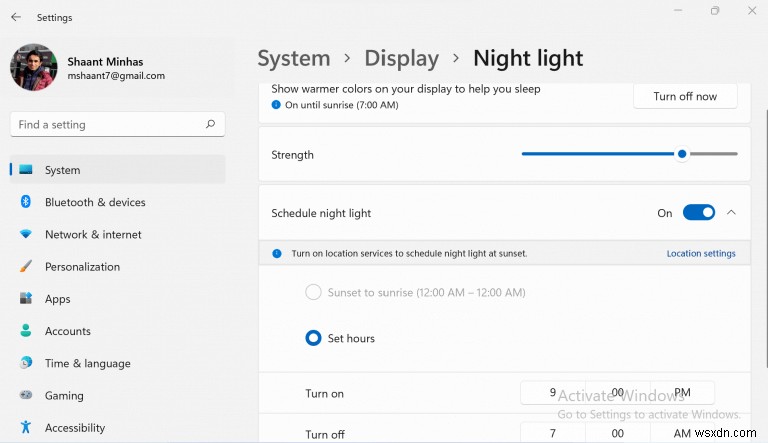 How to enable and use Night light in Windows 11