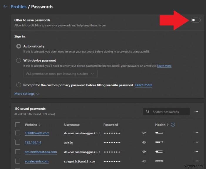 How to save or forget passwords in Microsoft Edge on Windows 11