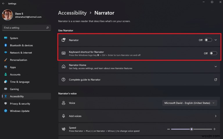 How to stop or start Windows 11 Narrator