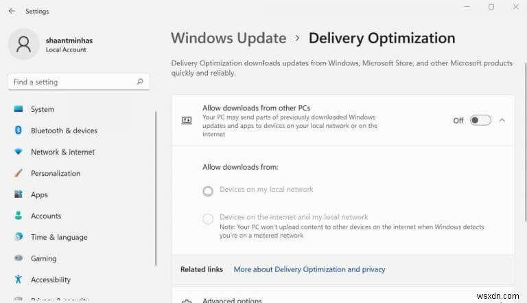 How to turn off Delivery optimization on Windows 11