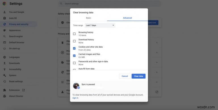 How to clear caches and cookies in Google Chrome