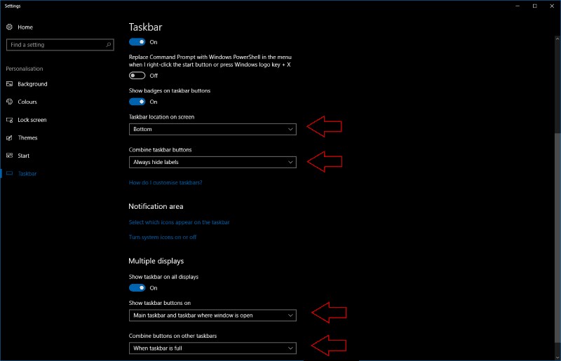 How to change the taskbar position in Windows 10