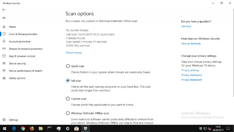 How to perform a virus scan in Windows 10