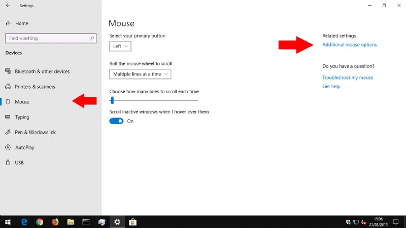 How to change mouse settings in Windows 10