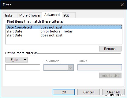 How to hide Outlook tasks with a future Start Date