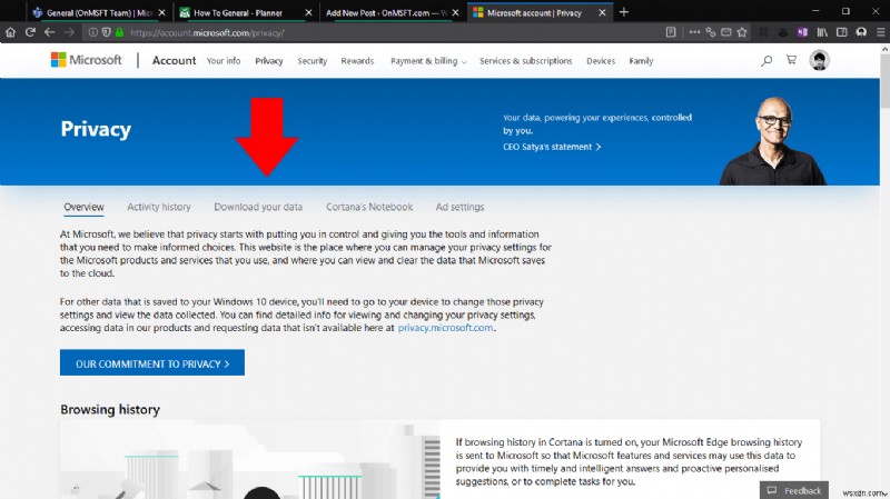 How to download an archive of your Microsoft account data