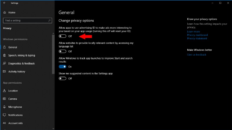 How to stop Windows 10 apps from displaying personalised ads