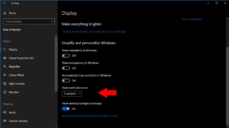 How to increase the Windows 10 notification timeout