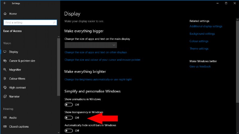 How to disable Fluent Design transparency effects in Windows 10