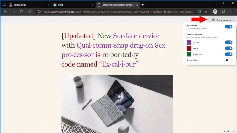 How to enable Grammar Tools in Reading View in Edge Insider