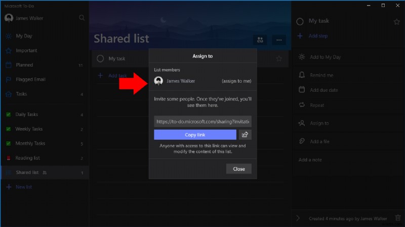How to assign tasks to users in Microsoft To-Do