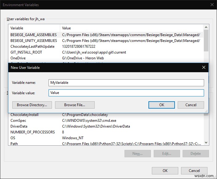 How to set an environment variable in Windows 10