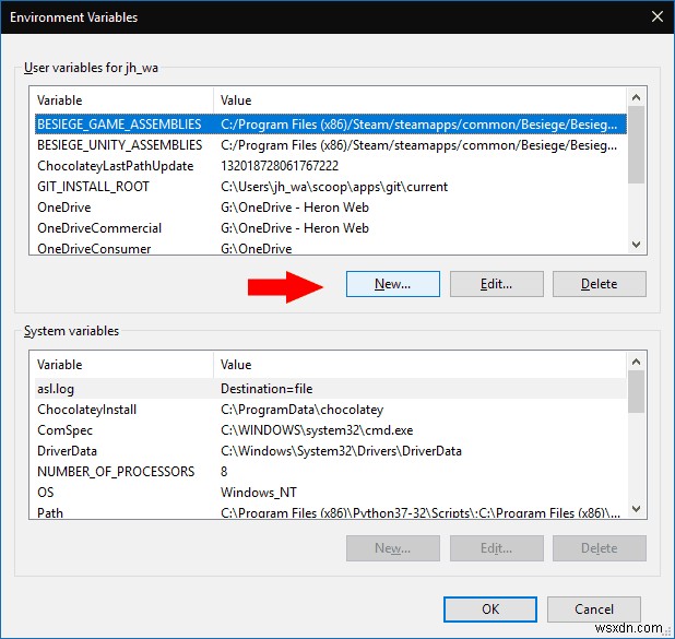 How to set an environment variable in Windows 10