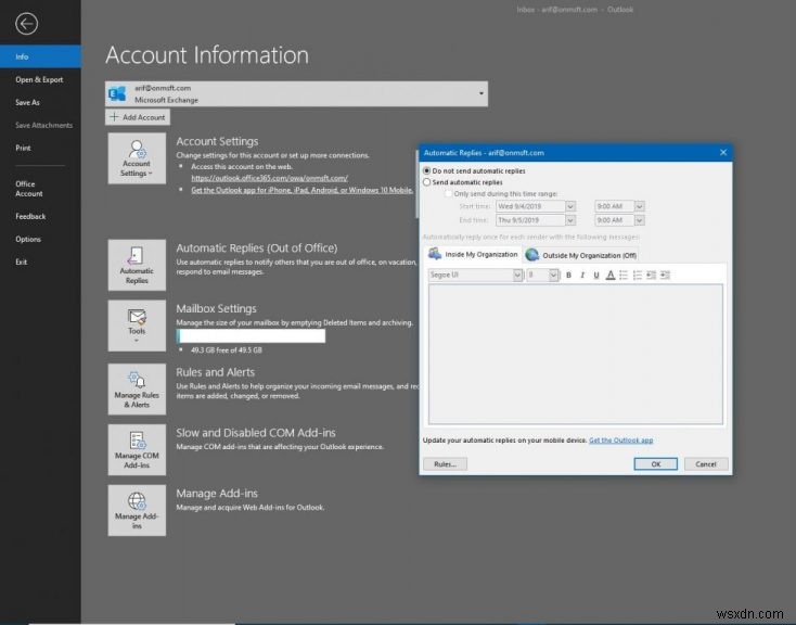 How to set up and manage your email account in Outlook in Office 365