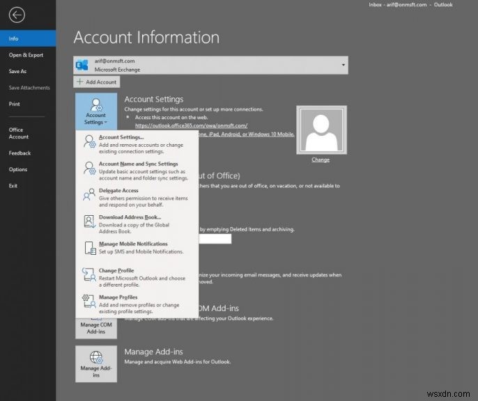 How to set up and manage your email account in Outlook in Office 365