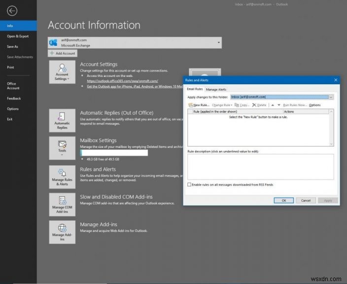 How to set up and manage your email account in Outlook in Office 365