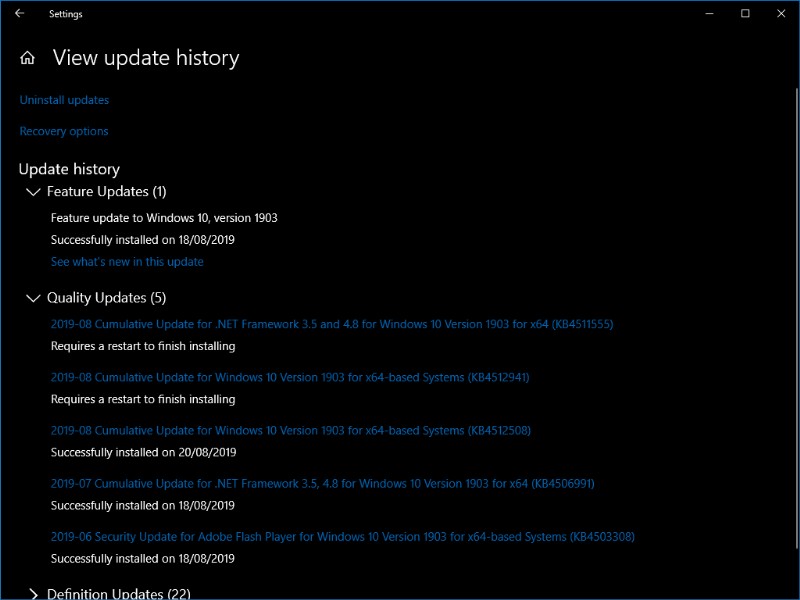 How to view installed updates in Windows 10