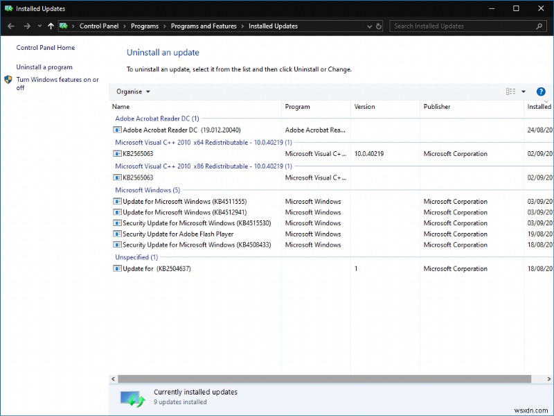 How to view installed updates in Windows 10