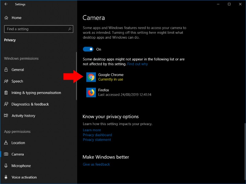 How to see which apps are using your webcam in Windows 10