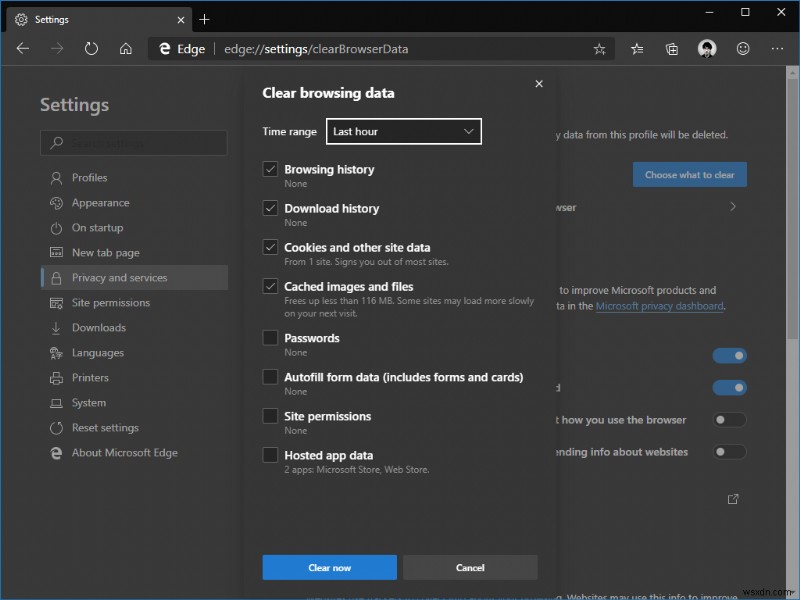 How to clear browser data in Edge Insider