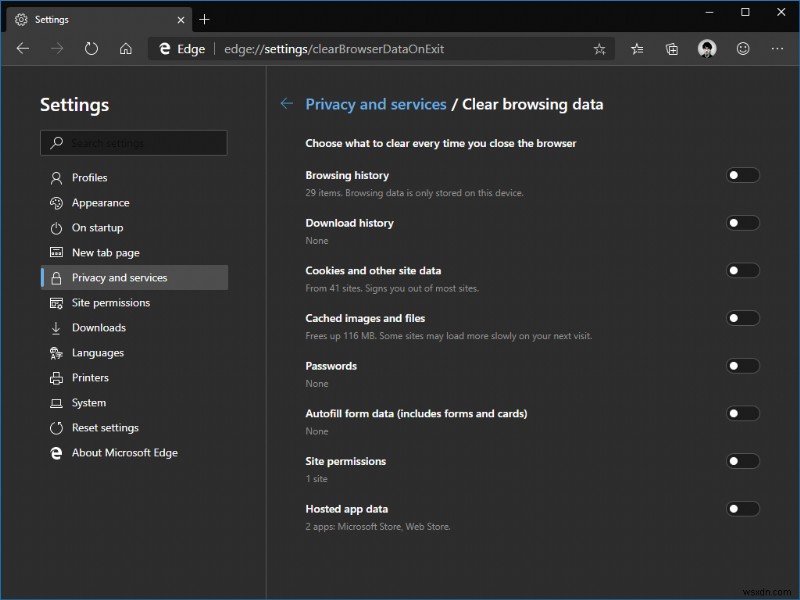 How to clear browser data in Edge Insider