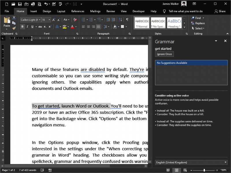 How to enable writing style assistance in Microsoft Word